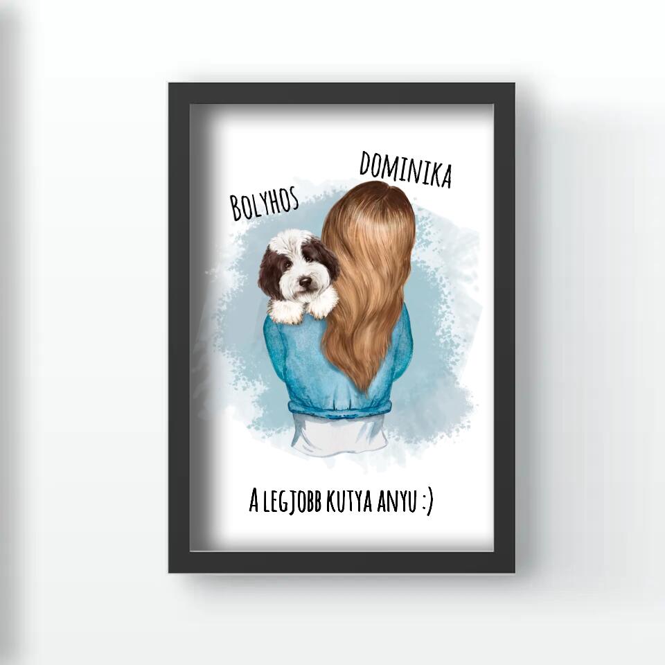 Egyedi falikép vállon ülő kutyákkal