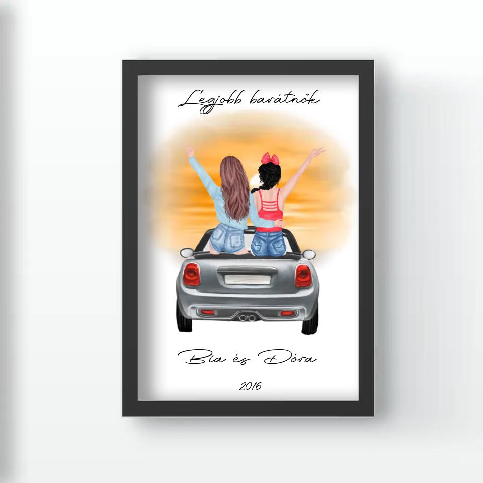 Barátnők autóban falikép