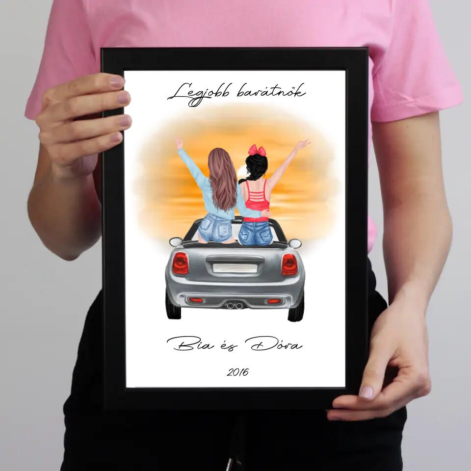 Barátnők autóban falikép