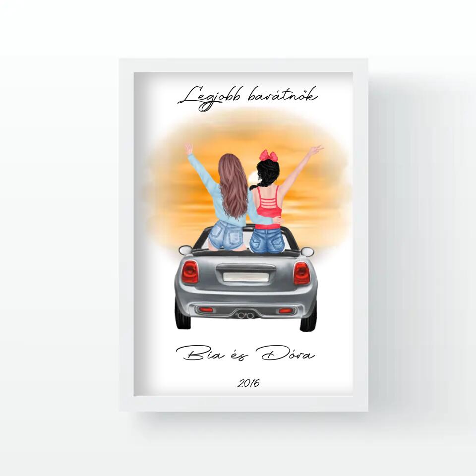 Barátnők autóban falikép