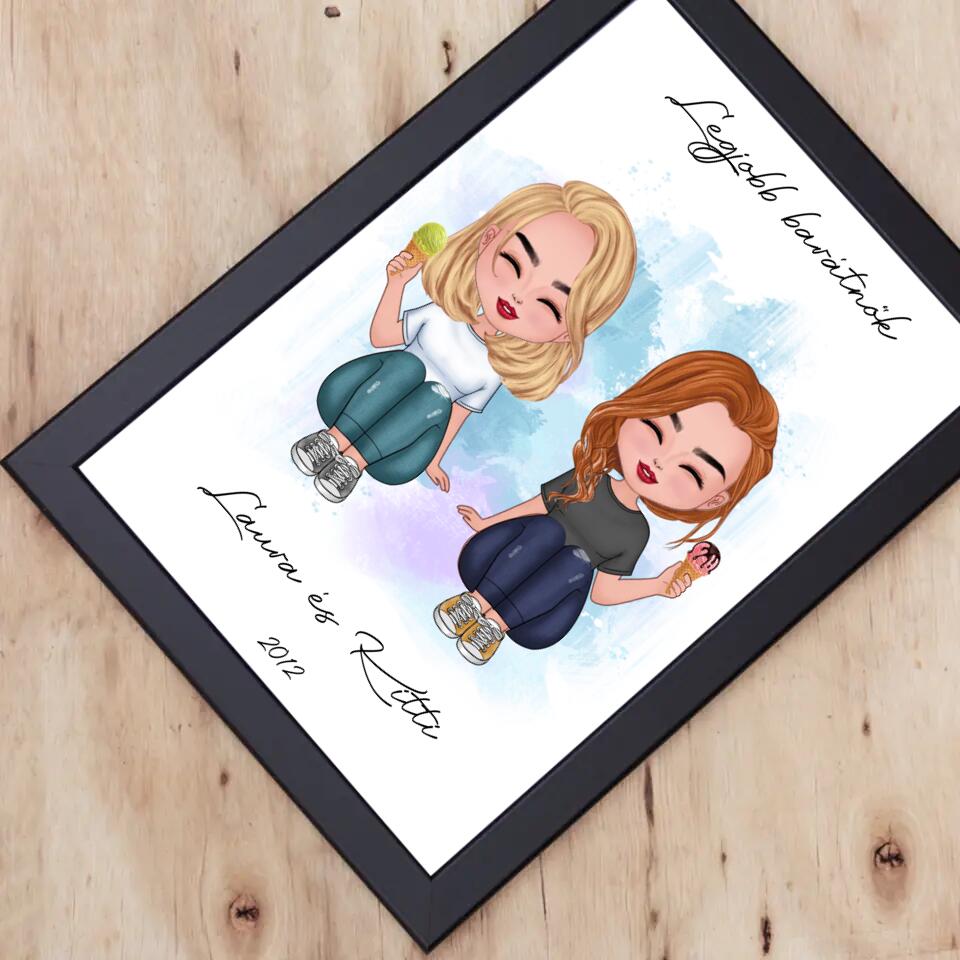 Csukott szemű cuki barátnők falikép