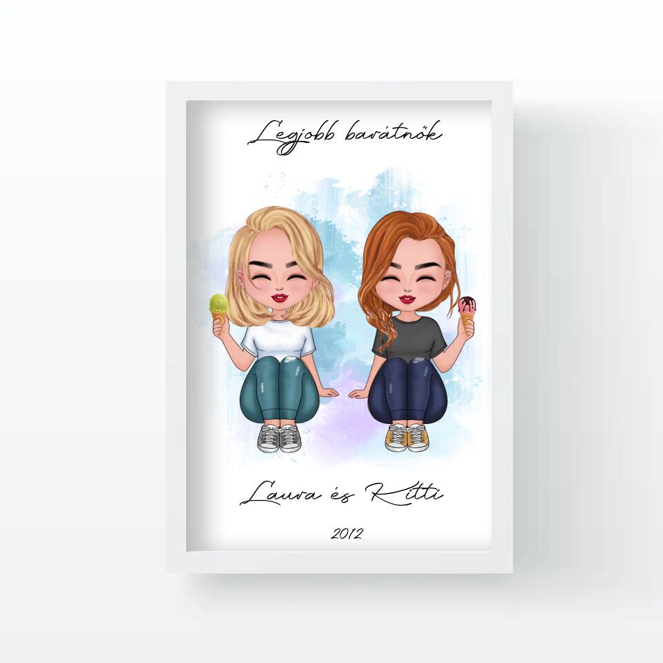 Csukott szemű cuki barátnők falikép