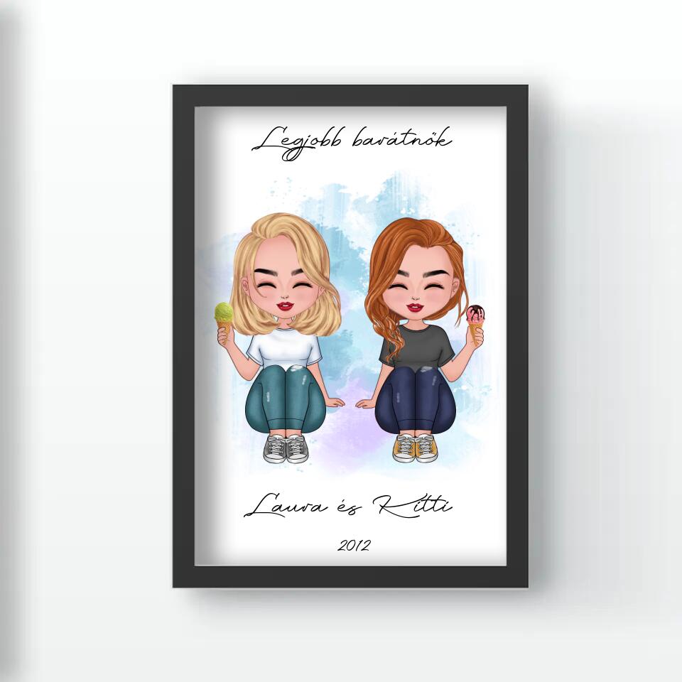 Csukott szemű cuki barátnők falikép