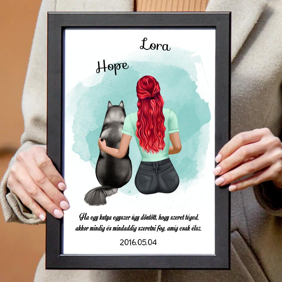 Lány gazdis kutyás falikép