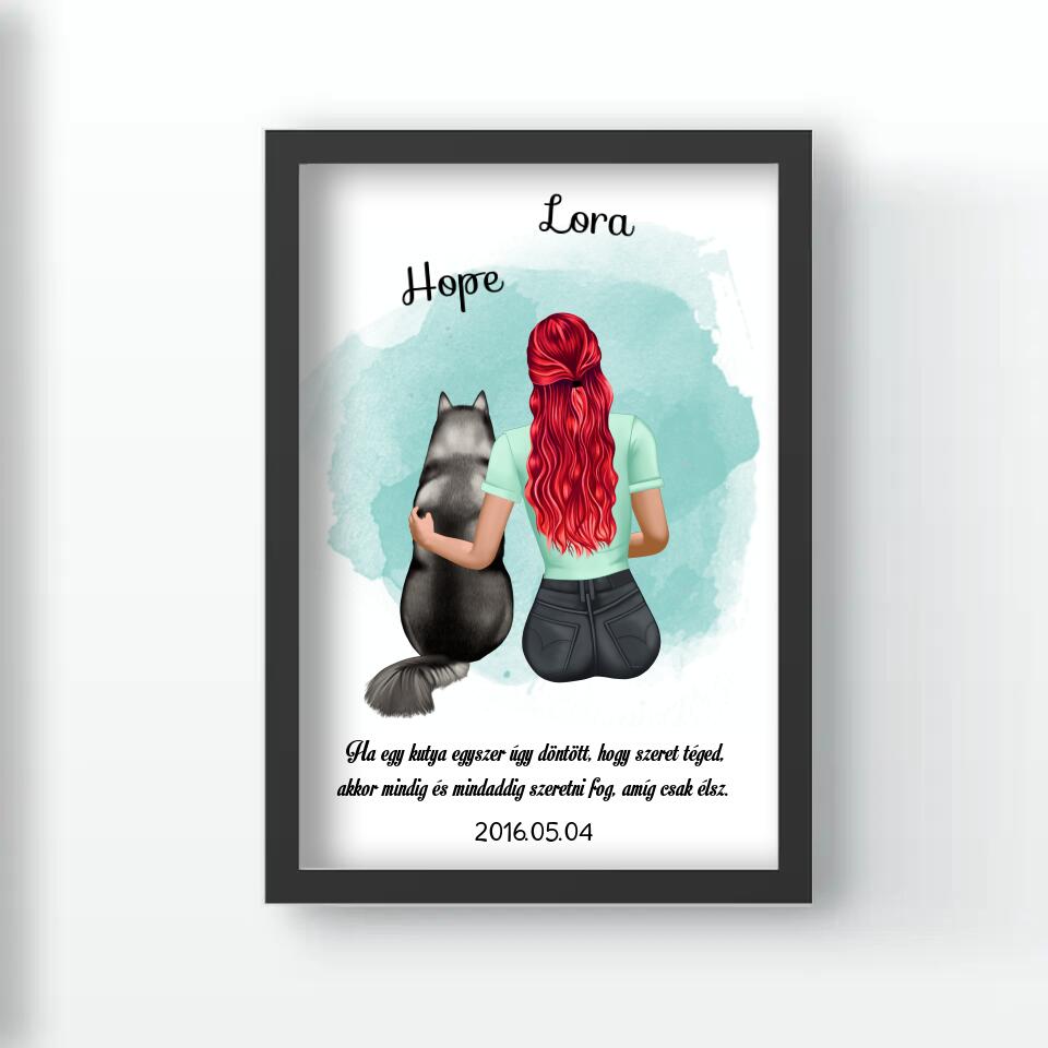 Lány gazdis kutyás falikép