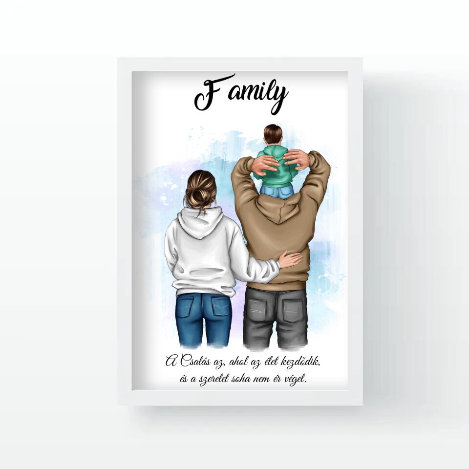 Szerkeszthető család kisfiúval falikép