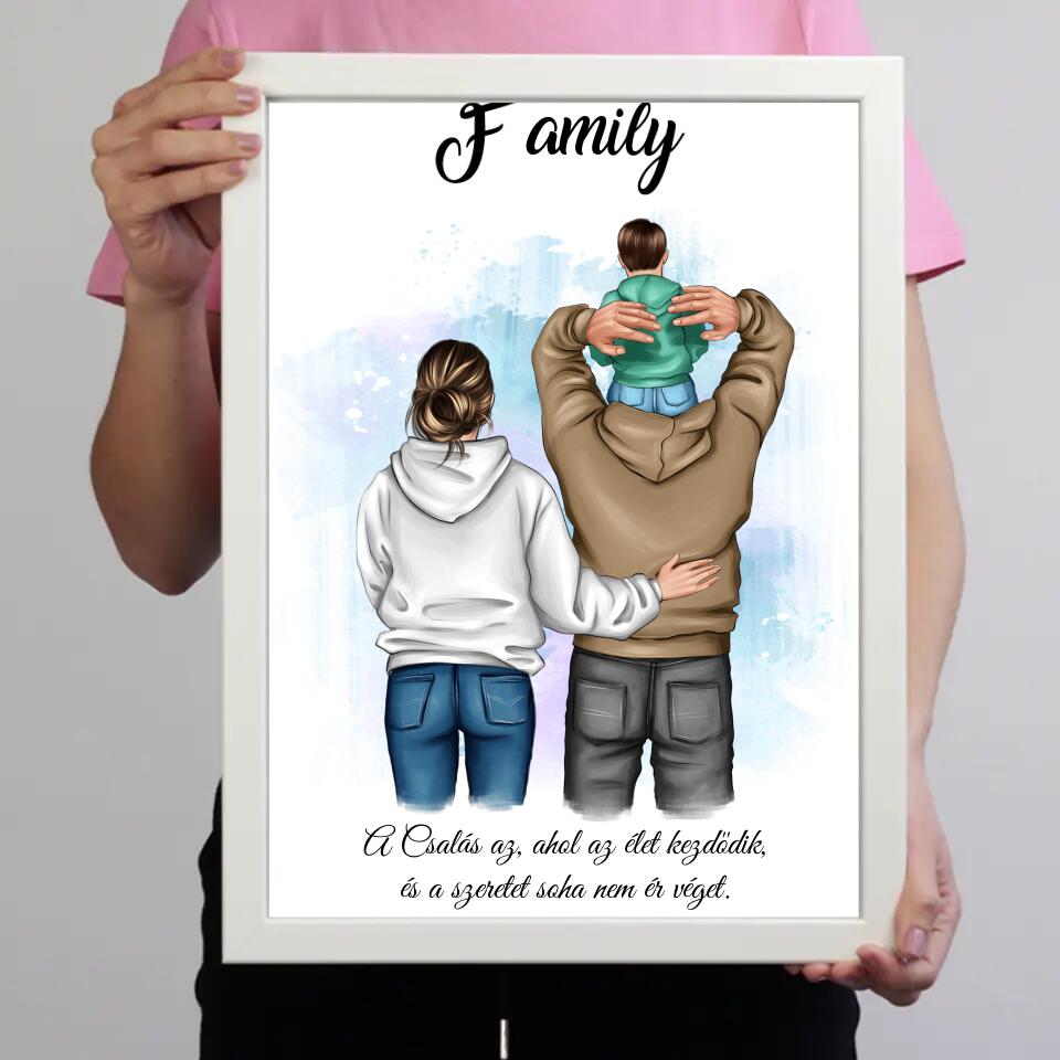 Szerkeszthető család kisfiúval falikép