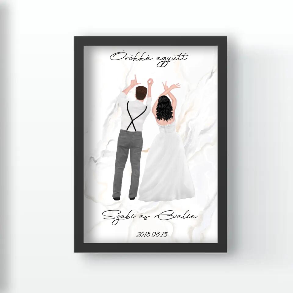Pózoló jegyespár falikép