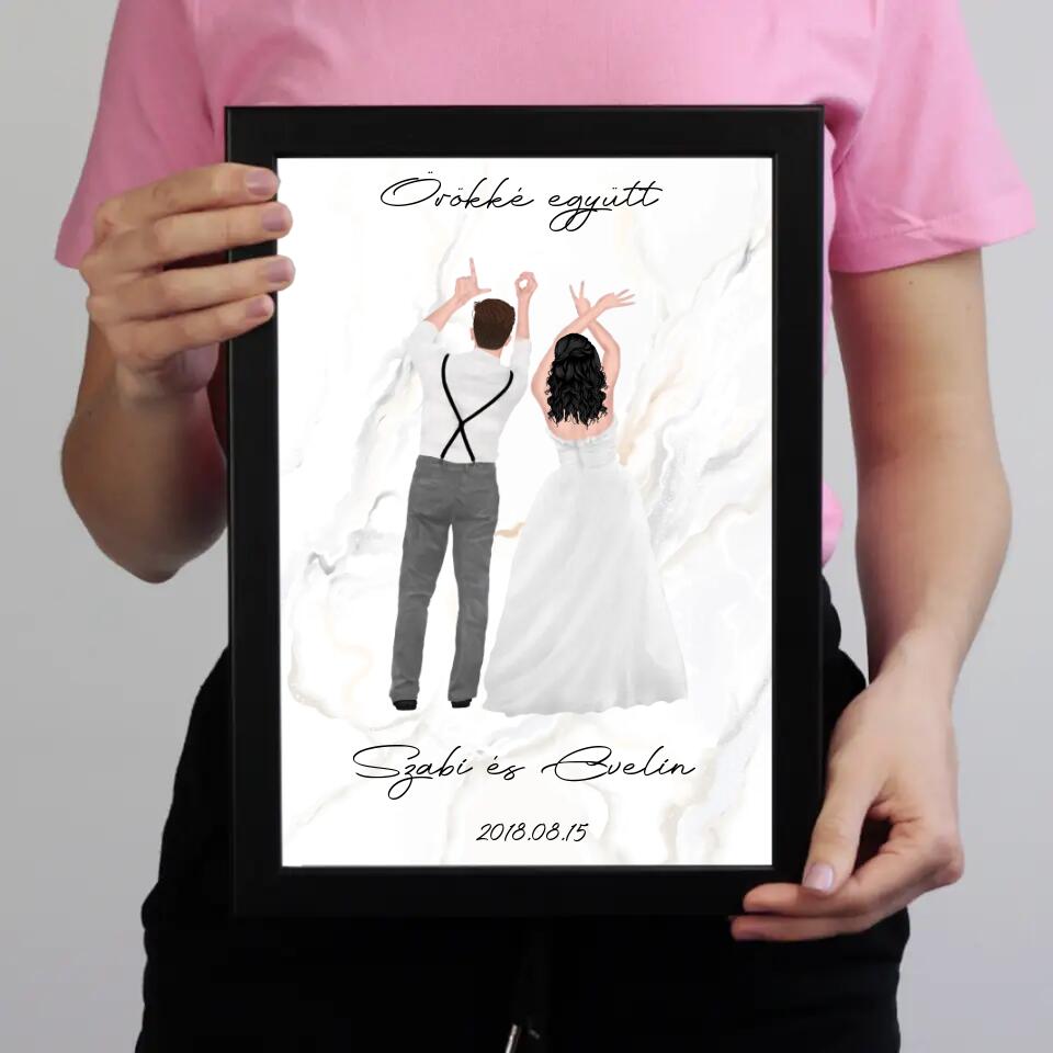 Pózoló jegyespár falikép