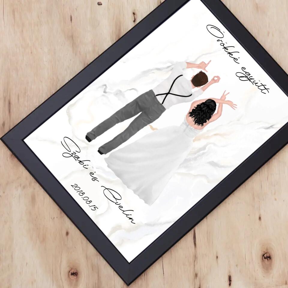 Pózoló jegyespár falikép