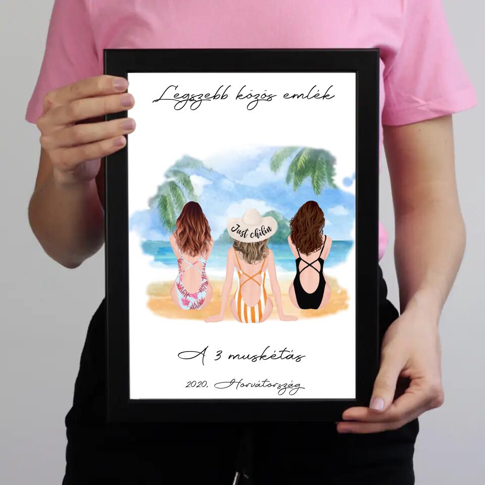 3 barátnő a tengerparton falikép