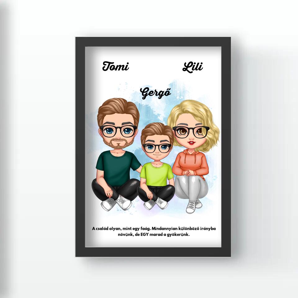 Cukifejű fiús családos falikép