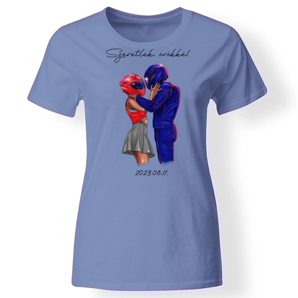 Motoros páros póló nőknek kék