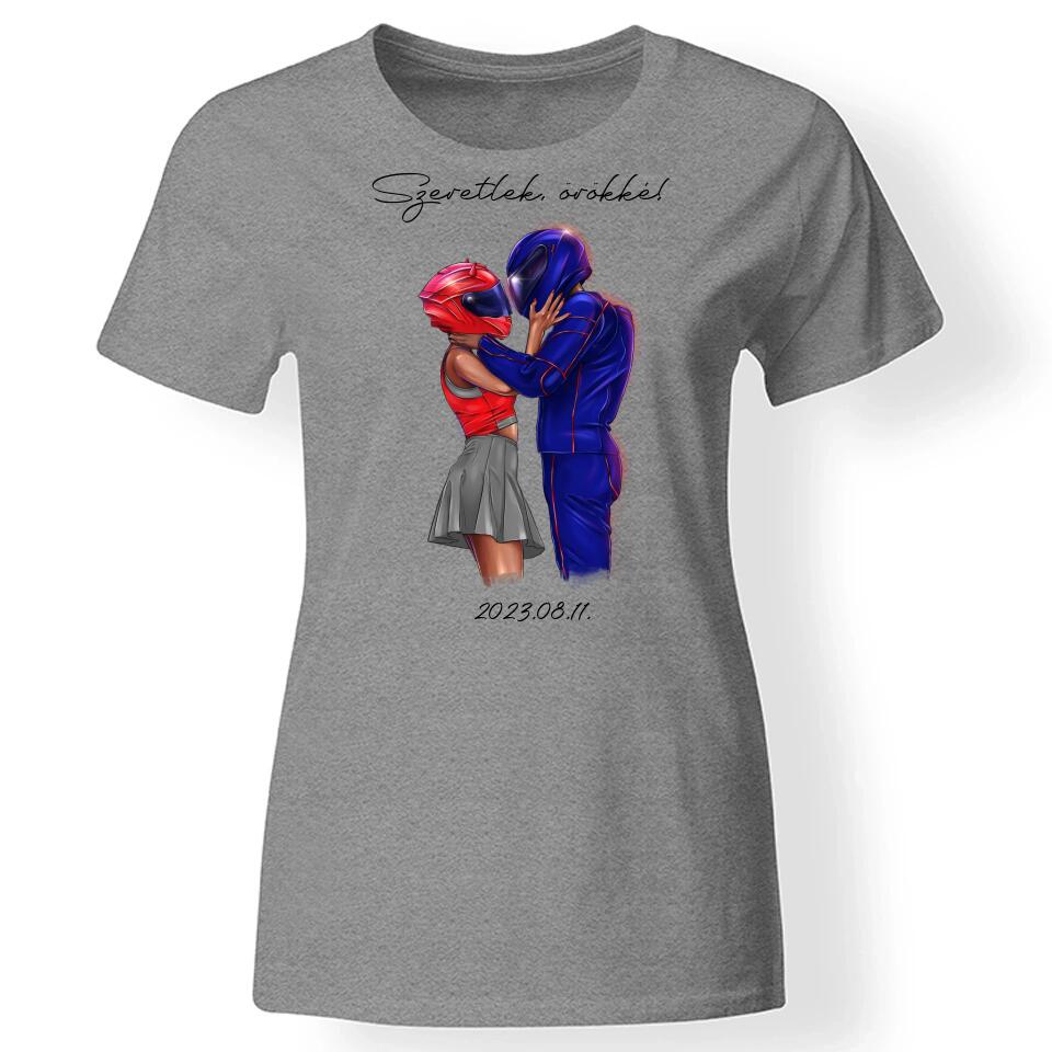 Motoros páros póló nőknek szürke