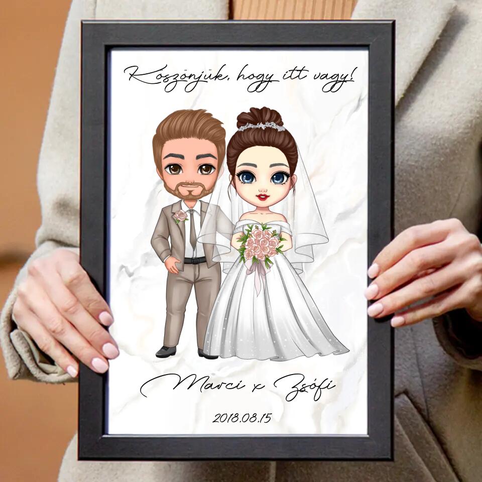 Cukifejű jegyespár falikép