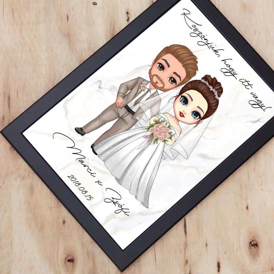 Cukifejű jegyespár falikép