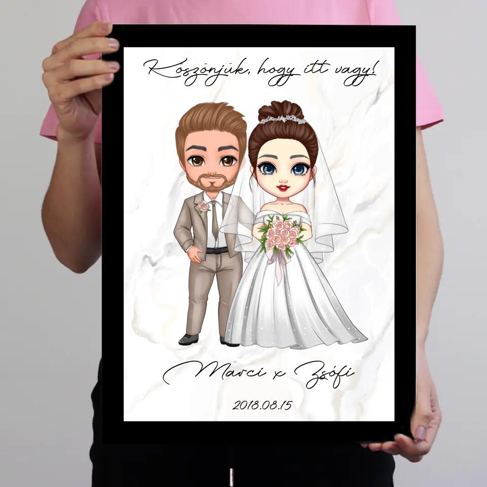 Cukifejű jegyespár falikép