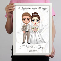 Cukifejű jegyespár falikép