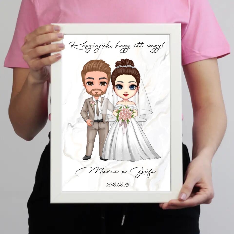 Cukifejű jegyespár falikép