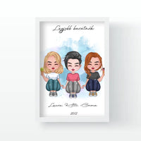 Csukottszemű 3 cuki barátnő falikép