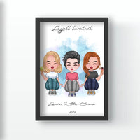 Csukottszemű 3 cuki barátnő falikép