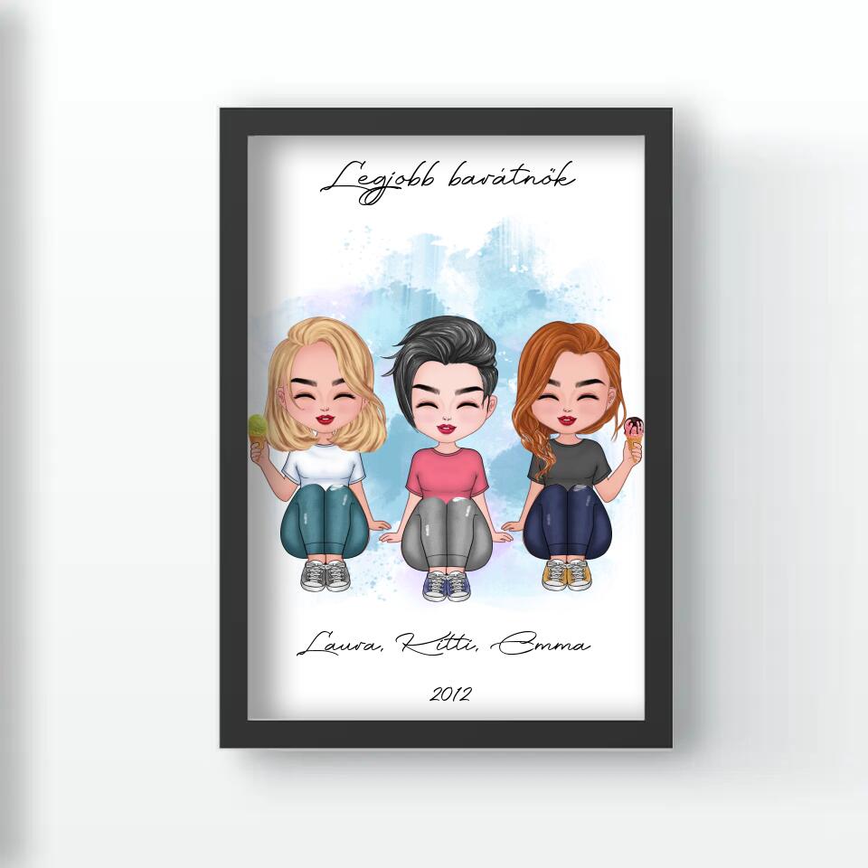 Csukottszemű 3 cuki barátnő falikép