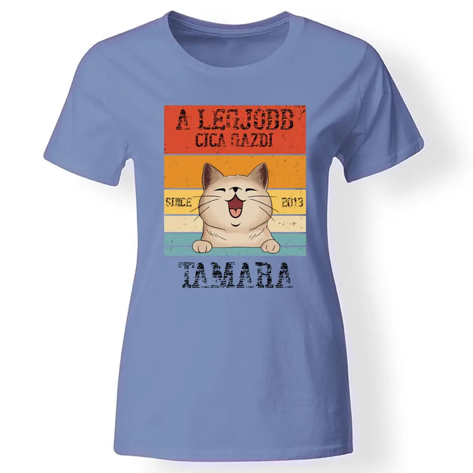 A legjobb cicagazdi egyedi női póló kék