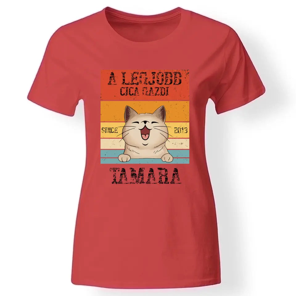 A legjobb cicagazdi egyedi női póló piros