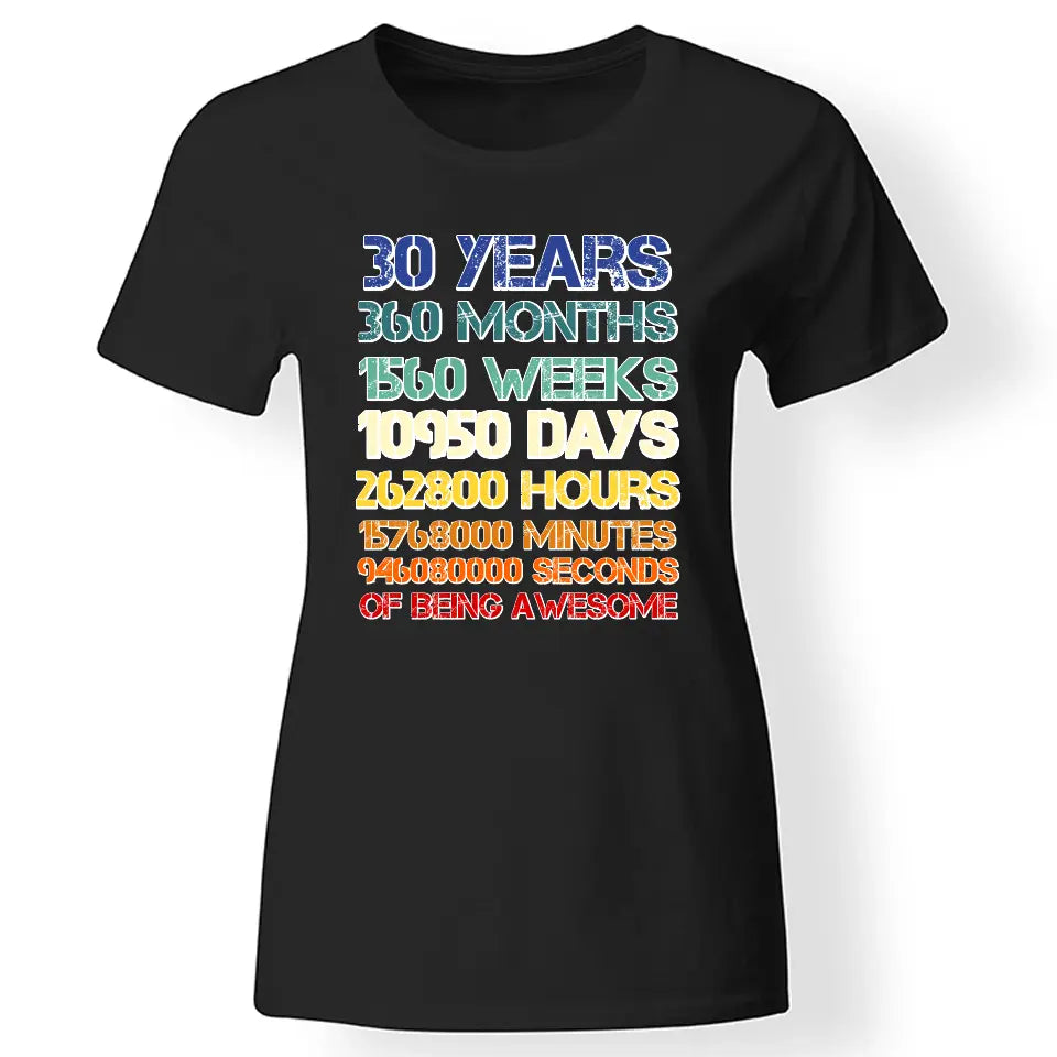 30-as szülinapi póló nőknek fekete