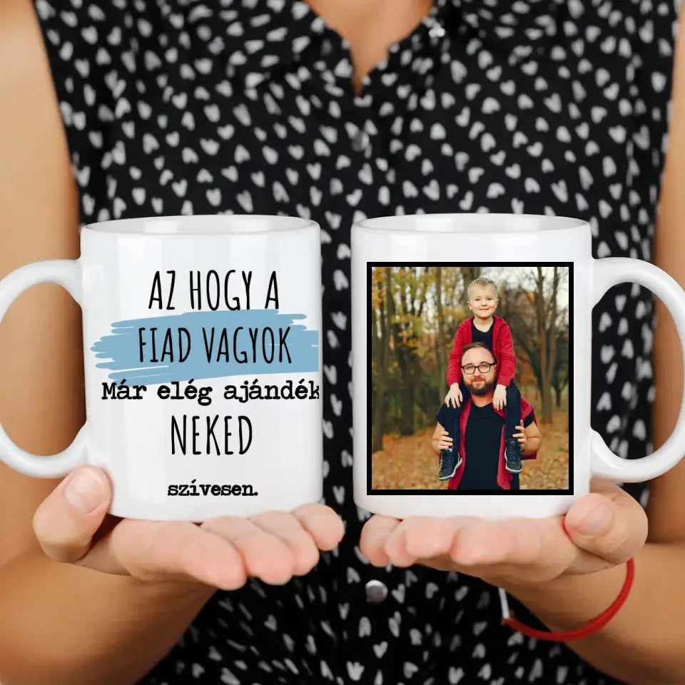 Vicces feliratos és egyedi képes Apák napi bögre fiús apáknak