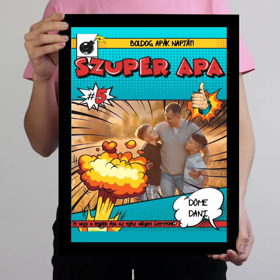 Apák napi ajándék ötlet Szuper Apás egyedi képes falikép