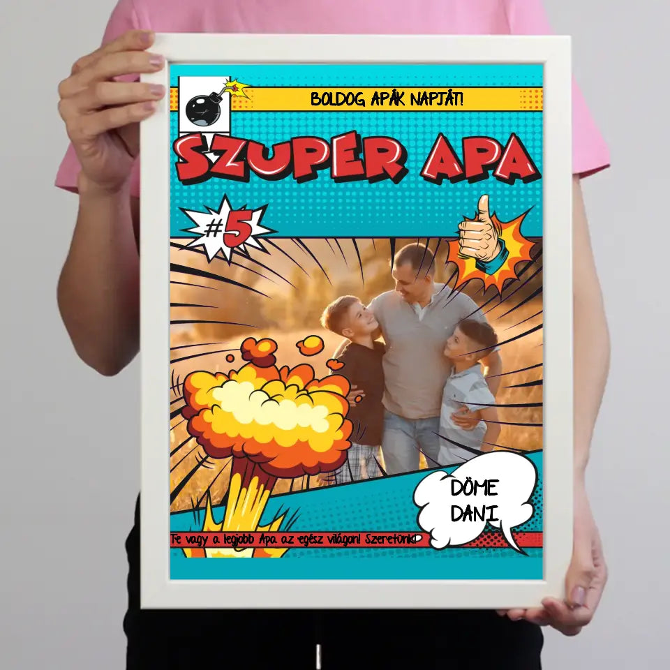 Apák napi ajándék ötlet Szuper Apás egyedi képes falikép