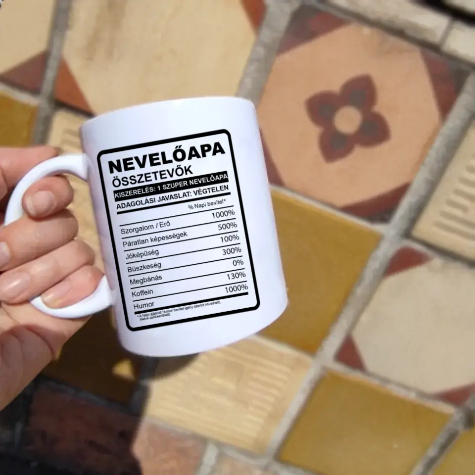 Nevelőapa összetevők bögre fényképpel