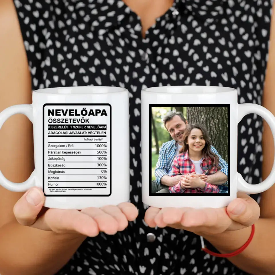 Nevelőapa összetevők bögre fényképpel