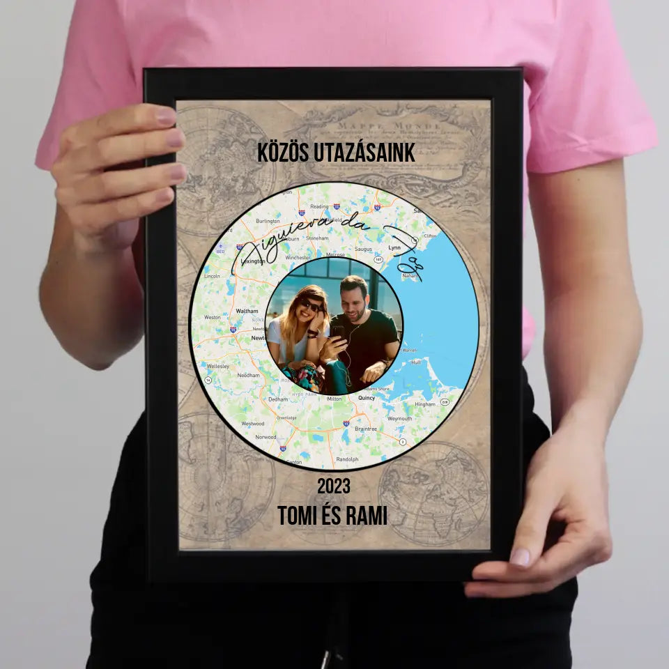 Közös utazásaink emlék falikép várostérképpel