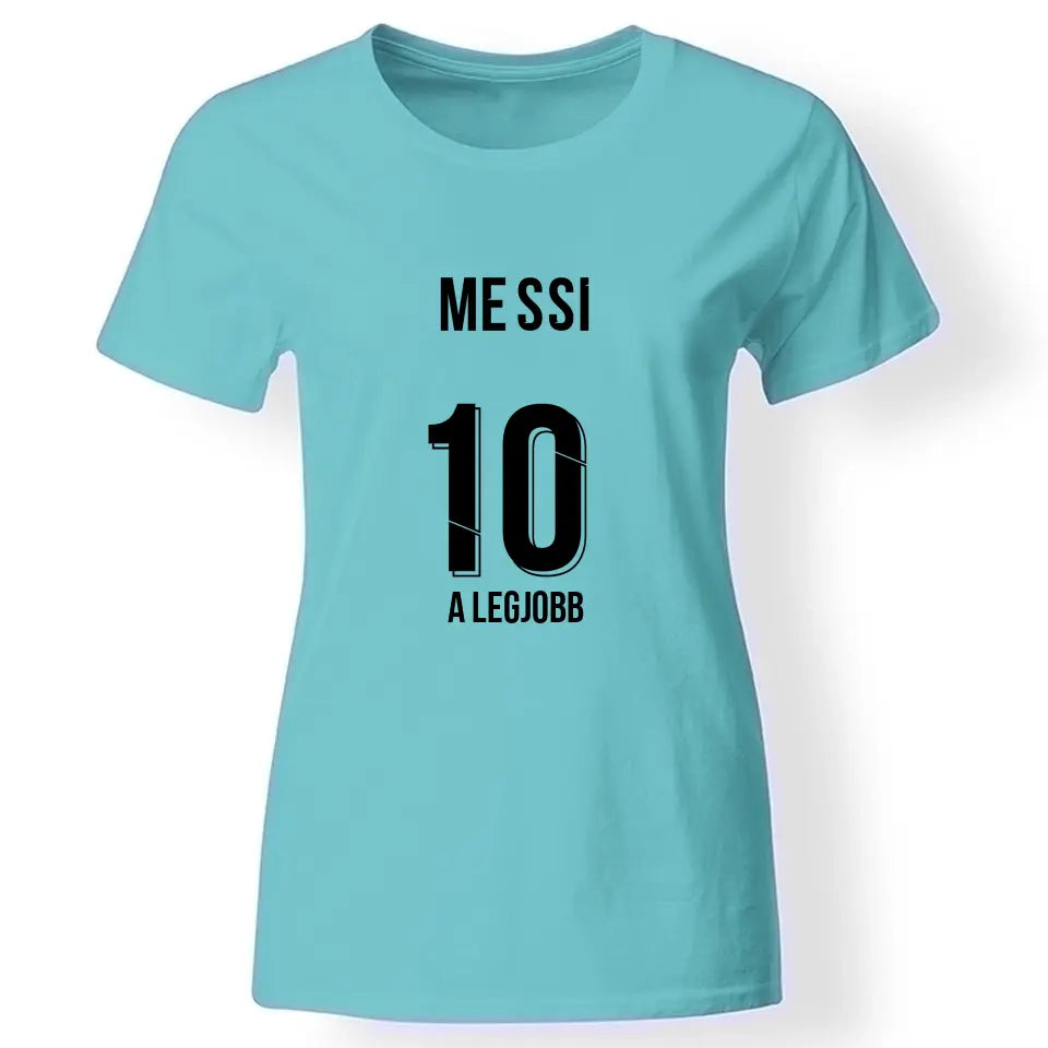 Messi Miami mez kinézetű póló nőknek türkiz