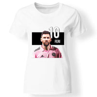 Egyedi Messi Miami póló nőknek fehér