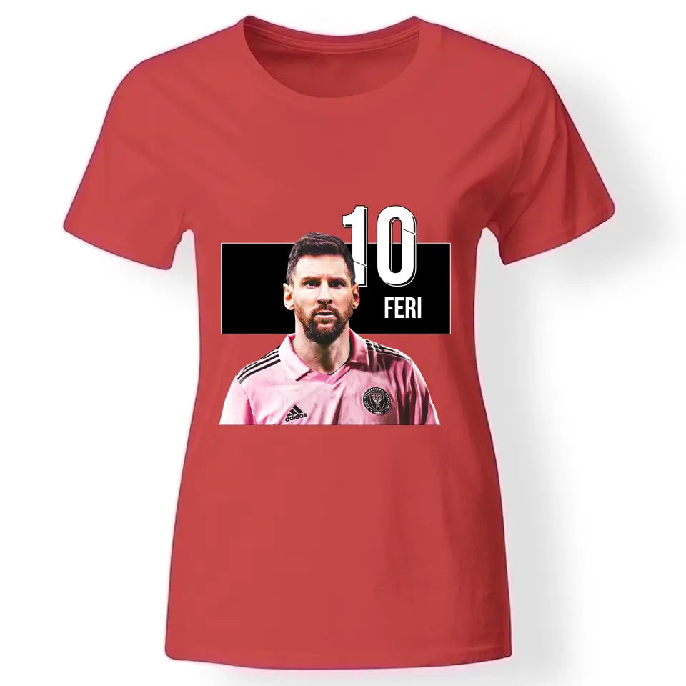 Egyedi Messi Miami póló nőknek piros