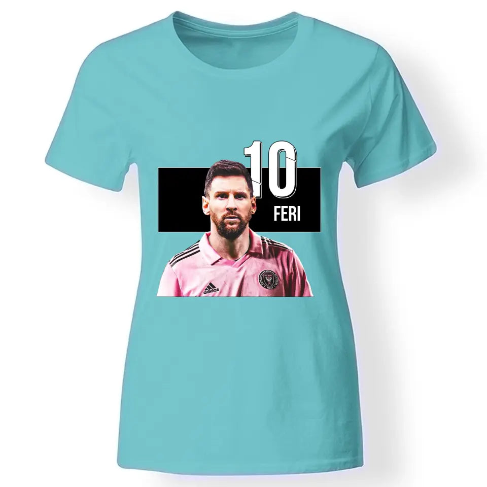 Egyedi Messi Miami póló nőknek türkiz