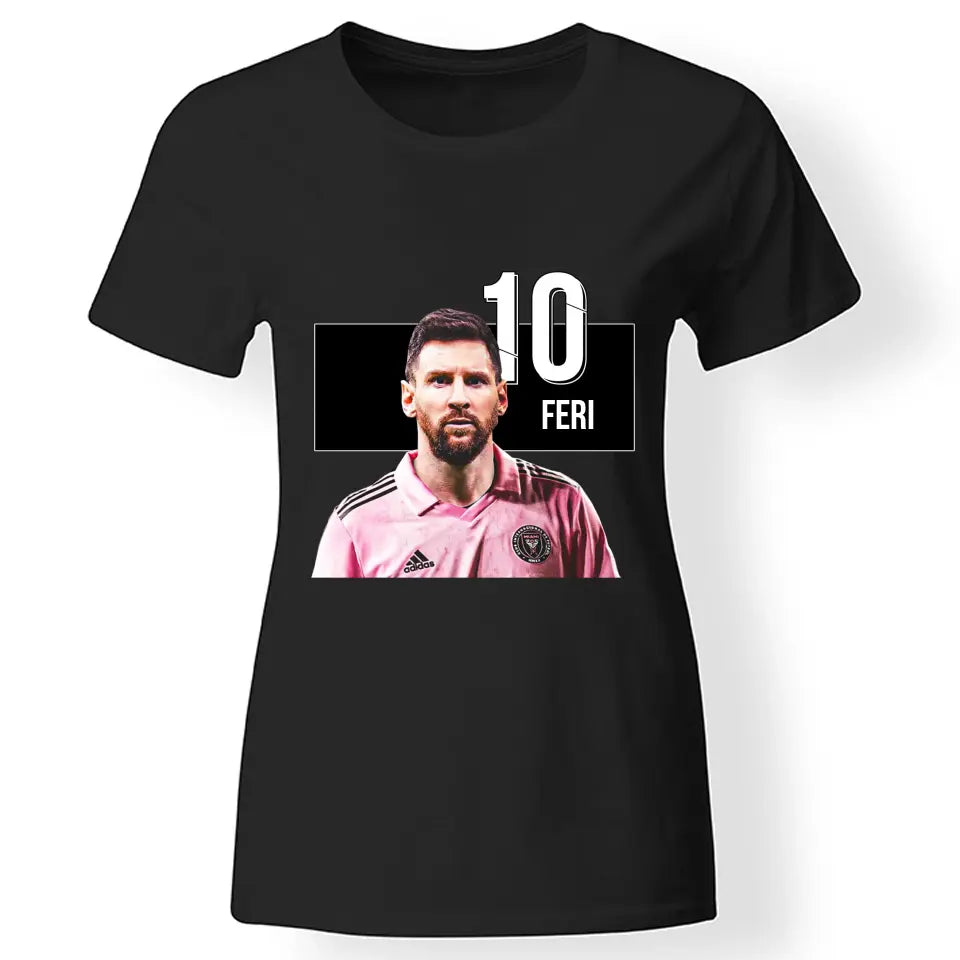 Egyedi Messi Miami póló nőknek fekete