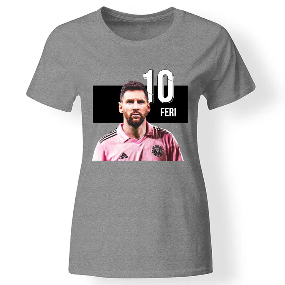 Egyedi Messi Miami póló nőknek szürke
