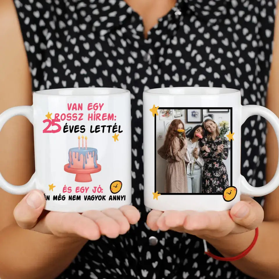 Van egy jó és egy rossz hírem szerkeszthető vicces szülinapi bögre