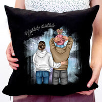 Család kislánnyal mintás egyedi párna