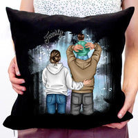 Család kisfiúval mintás egyedi párna