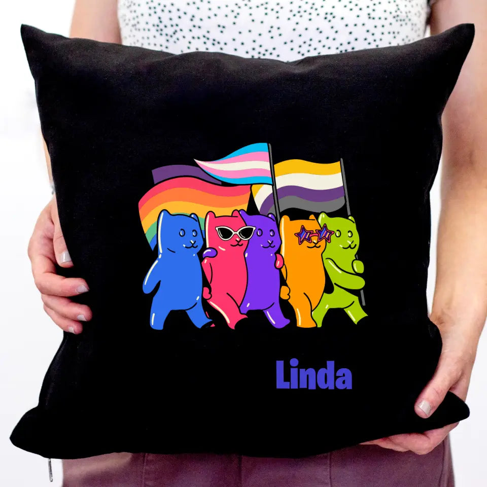 Pride állatos szivárványos párna névvel