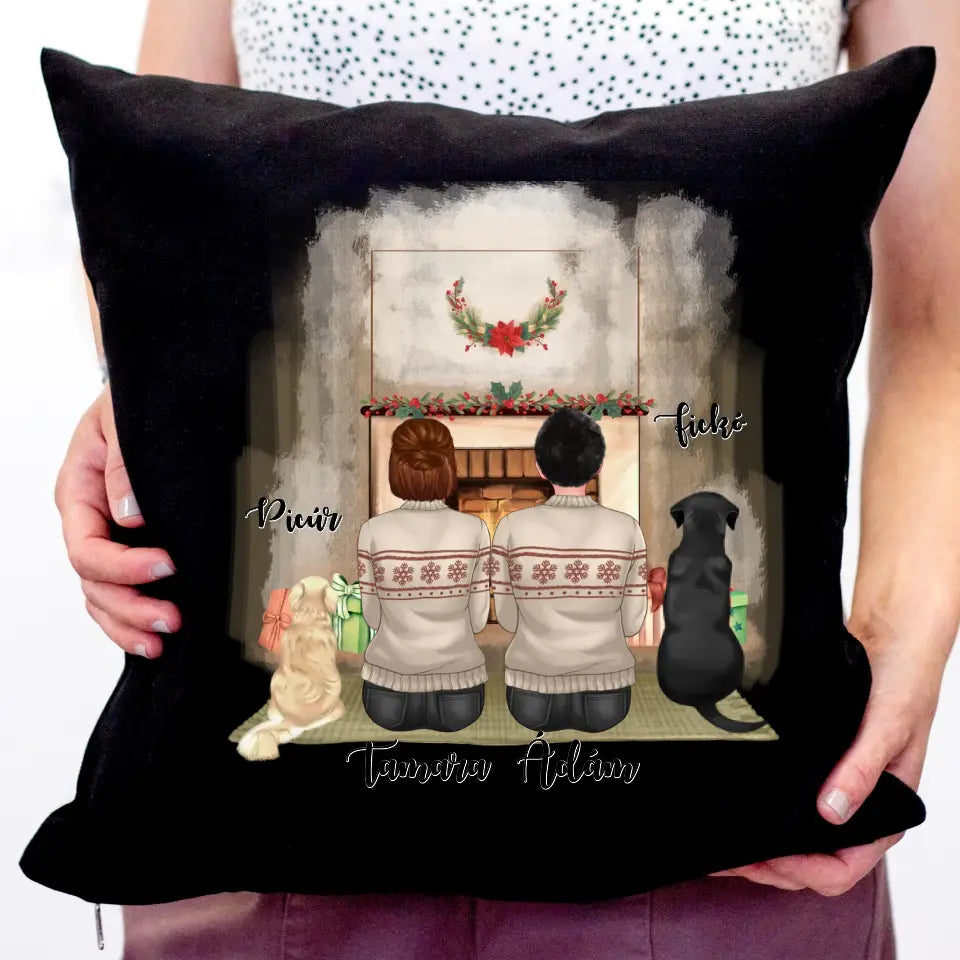 Kutyás karácsonyi párna pároknak két kutyával
