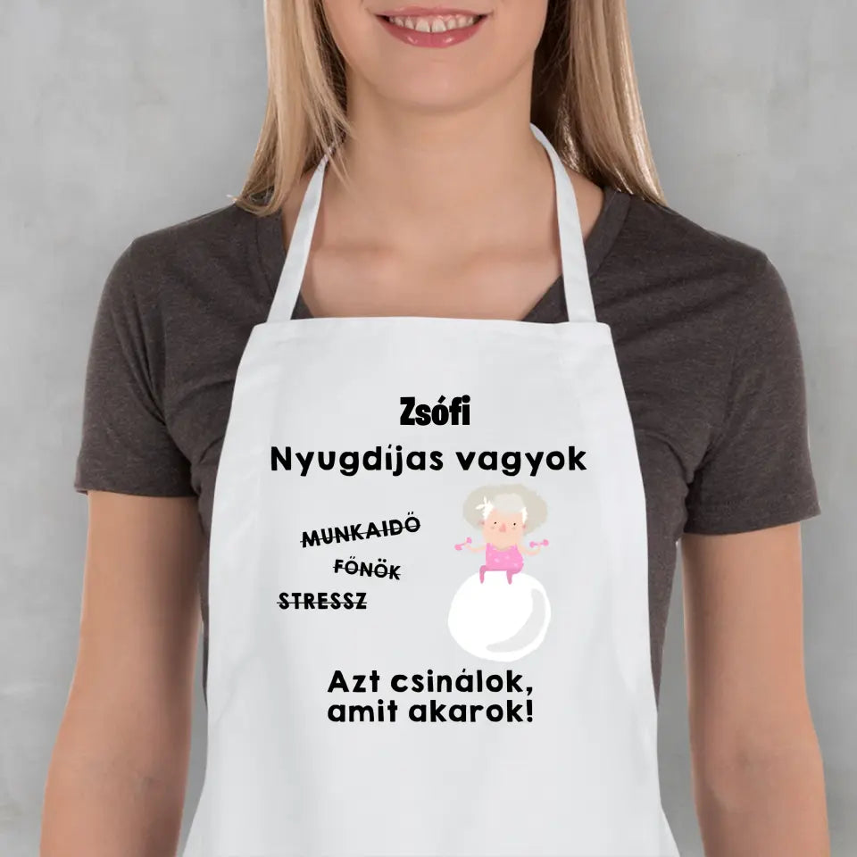 Vicces kötény nyugdíjasoknak saját névvel