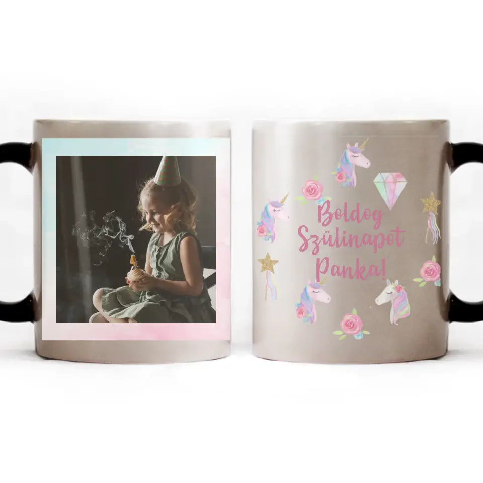 Egyedi neves unikornis szülinapi bögre lányoknak