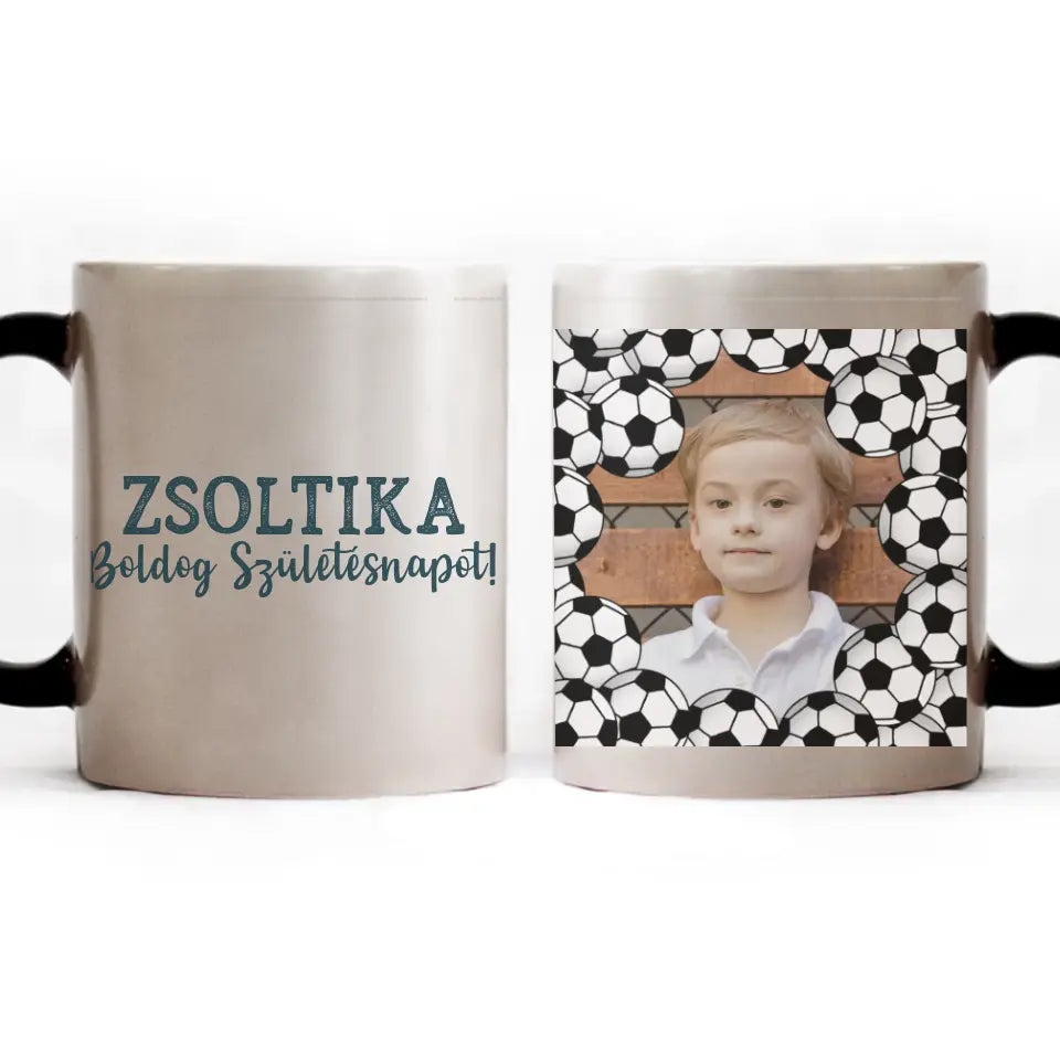 Egyedi képes focis szülinapi bögre gyerekeknek