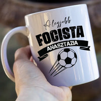 Személyre szabható focis bögre lányoknak